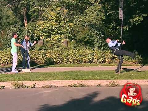 Cop runs into post prank