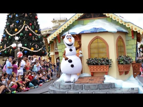 Mickey's Once Upon A Christmastime Parade 2014 Daytime Version at The Magic Kingdom with Anna, Elsa
