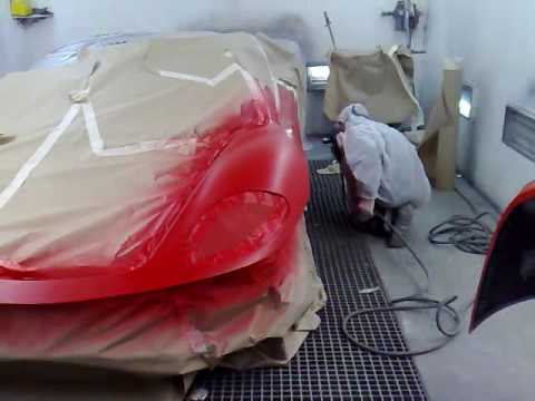 Spraying the red FERRARI SPIDER 360 at M&M Repairs Ltd – PT 2