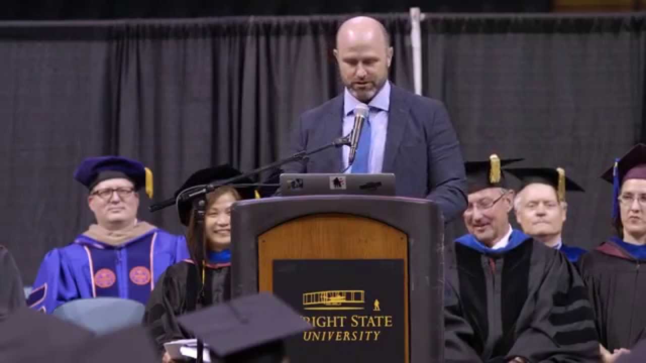 James Hatch speaking with Wright State Business Graduates