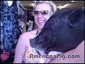 Kissing Barbie Q. - 2 girls kiss a cute pot bellied pig