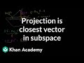 Linear Alg: Projection is closest vector in subspace
