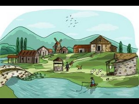 how to draw village scene