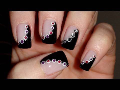 black and white nail art designs. Black/White/Pink Dot Nails