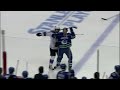 A very odd and unusual situation occurs when Henrik Sedin goes for a line change and Kopitar turns around and his stick goes right through his visor and gets caught there. (Los Angeles Kings @ Vancouver Canucks - April 15, 2010 - Western Conference Quarterfinals)