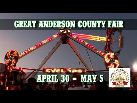 Anderson Fair - http://www.thegreatandersoncountyfair.com/ Anderson comes alive with the return of the Great Anderson County Fair April 30th -- May 5th at the Anderson Sport...