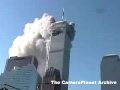 Tower burning seen from street level