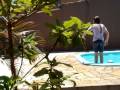 Leona na piscina