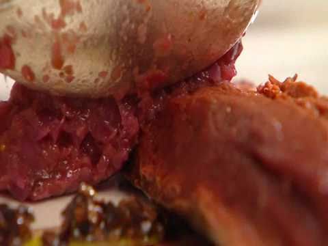 Hazenrug met geplette aardappel