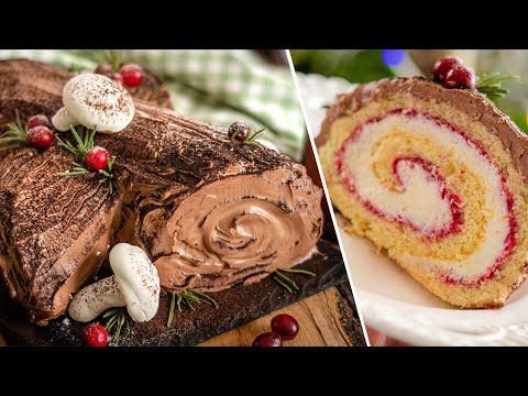 Новогодний торт РОЖДЕСТВЕНСКОЕ ПОЛЕНО | бисквитный рулет Bûche de Noël | десерт Yule Log