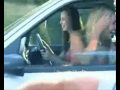 Follow me on twitter: www.twitter.com | Four guys in a car try to persuade four girls in a car to get their tits out! Open the window! Check out her tits! Go on get your tits out!!