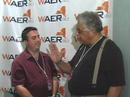 legendary jazz bassist, rufus reid, chats with waer music director, eric cohen, prior to going on stage at jazz in the square 2007.