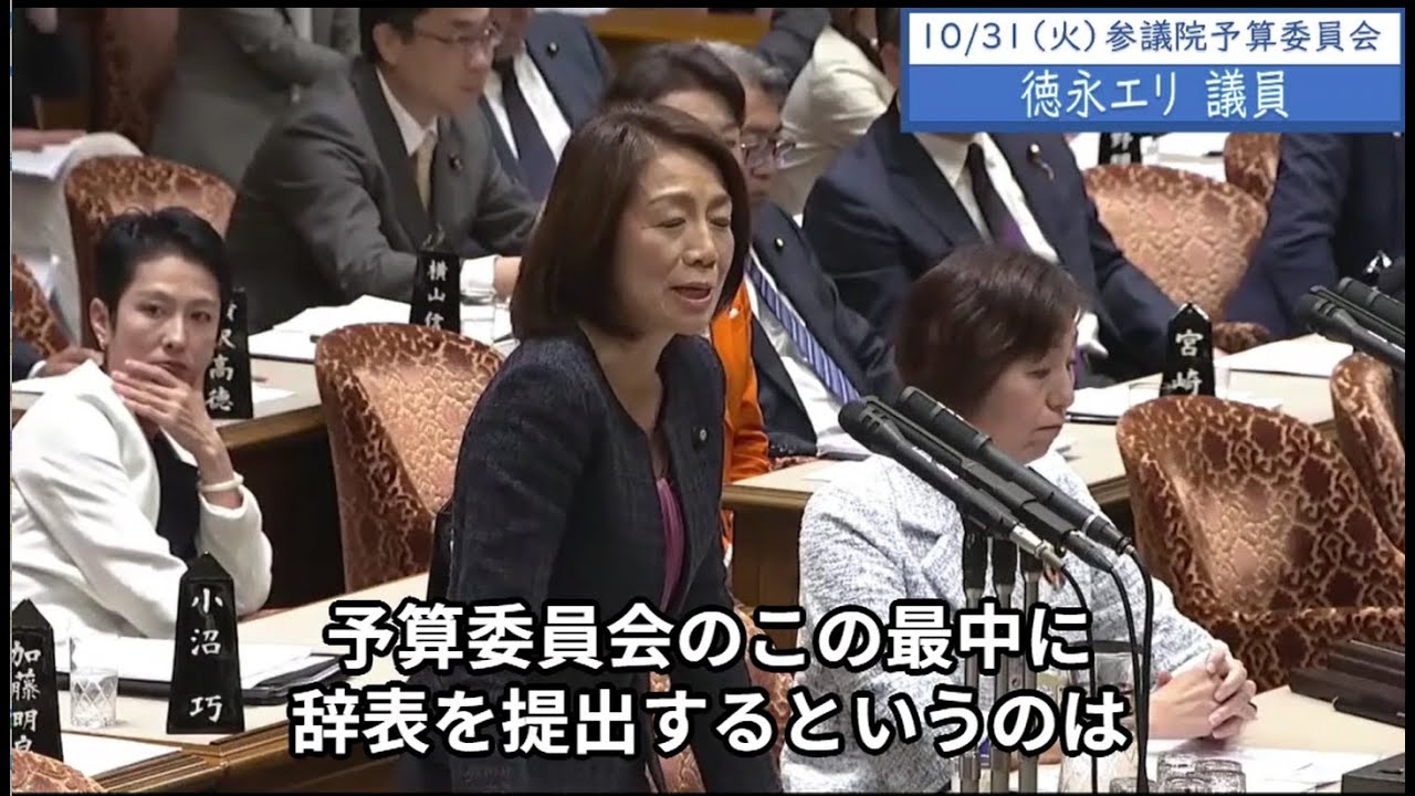 2023年10月31日「参議院」予算委員会　徳永エリ議員１「柿沢未途法務副大臣が辞表を出された。いま予算委員会の最中で法務大臣おられます。会って話をした上で、受理するか否か決められるということですか」