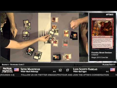 Scott - Hall of Famer Luis Scott-Vargas continues to play for Platinum against Seth Manfield in Round 6 of Pro Tour Magic 2015.
