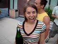 Grant sabers a bottle of champagne