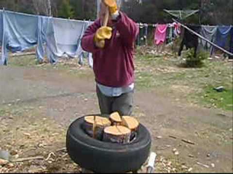 tire - great769 shows you how to split wood quicker and easier then ever before . This method works with most types of wood, I've split maple , Birch, spruce and fi...