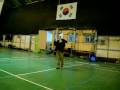 the elf playing badminton