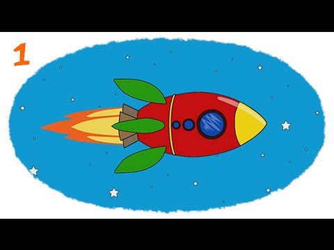 Мультик - раскраска. учим цвета: паровозик, воздушный шар, ракета