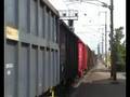 Blue CFL 185 with passenger train and CFL 3608 with freight