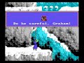 king's quest v for the nes walkthrough. we're heading through the mountains! comments: 0:08 - shake the tamborine to scare off the snake and leave the first part of the game. 0:38 - i save a lot in this area because it's very easy to walk off a ledge up here. 0:45 - when you get to the mountains, you need to put the cloak on. 1:25 - don't throw the rope over the branch, throw it on the ledge. pc users may hit some copy protection, failure means you throw it on the branch anyways. 1:34 - when you get hungry, eat the leg of lamb. don't eat the other half of it. and don't eat the pie. 2:15 - the trick is to hop along the ones closest to the wall (the top ones). in the pc version, there's a log you need to walk across. here, you just need to find the right spot. 3:05 - ...a donkey just snagged my owl! 3:32 - use the sled on the edge of the hill, and...yeehaw! walking down the path won't work, it's not stable. pc users, use the cloak on the sled wreckage for an easter egg (save first). 4:12 - gah...they replaced the awesome eagle theme song with the generic 