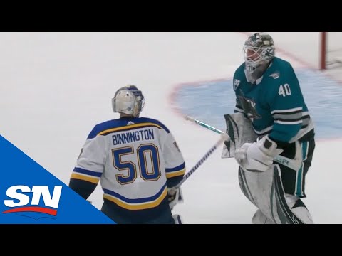 Jordan Binnington Goes After Multiple Sharks' Players Including Dubnyk After Being Pulled From Game