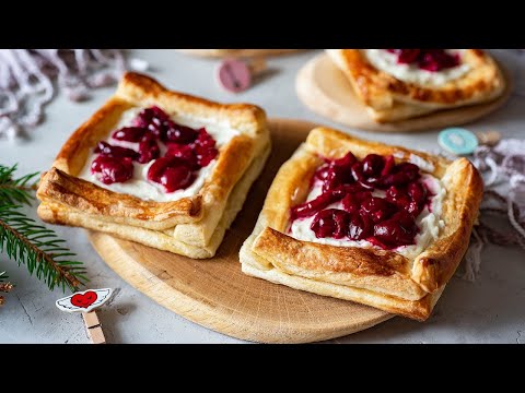 🥐 Слойки с творожным сыром и вишней — рецепт вкусного лакомства к чаю