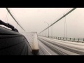 Mackinac Bridge crossing during snow storm