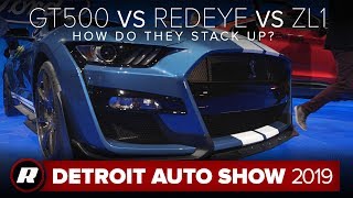 Mustang Shelby GT500 vs. Challenger Redeye vs. Camaro ZL1: How do they stack up? | Detroit 2019 by Roadshow