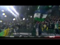 The Timbers Army sings the national anthem in unison before kickoff of the Portland-Philadelphia match.