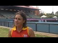Spain's Anabel Medina Garrigues talks Fed Cup before the tie in Adelaide.