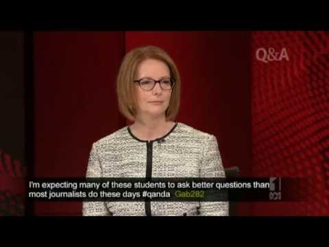 Julia Gillard - The PM talks about women's roles in the future, and how she's optimistic that female leaders in the future will face increasingly less sexism. From ABC's Q&A...