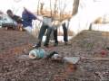 PRETTY MUCH WE HAVE A MILK CARTON and we stand on peice of wood see who is last man standing