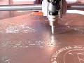 diy plotter dot peen indent text engraving dotpeen product marking

visual basic for dos source code
for a dot peen text to stepper motion
dot peen indent engraver 
product marking machine

this is done on a homemade xy table
with old dot matrix printer stepper motors
and toothed belts from the dot matrix printers
some chrome plated steel shafts and nylon bushings
and a www.conrad.de smc800 stepper motor control card on pc parallel printer port
the dot peen indent marker is a normal hand tool switchted by a solid state relais

the material is stainles steel rvs 304 or 316 

pitty there is no sound
can tell it makes a hell of a noise

speed is as you see it
webcam camera is to slow to follow it 

the needle is not making scratch marks but is hammering at 50hz
sow if moving realy fast a line of loose dots
if moving slow a deeper line of connecting dots

the hammering/vibrating needle tool is a standard electric hand engraver 
vibrating tool (50/60hz) dot peening www.overtoom.nl record power ltd sheffield england
10 watt 69 to 81 eur o
another vibrating tool brennenstuhl signograph http://www.brennenstuhl.de/e_hgw1c_i.htm
25watt 29 to 65 eur 

later i bought a dremel vibrating handtool
i think priced 30 euro



hobbybob
more info http://www.sticker.tk
http://www.luberth.com/plotter/dwtechniek.htm