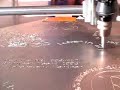 diy plotter dot peen indent text engraving dotpeen product marking

visual basic for dos source code
for a dot peen text to stepper motion
dot peen indent engraver 
product marking machine

this is done on a homemade xy table
with old dot matrix printer stepper motors
and toothed belts from the dot matrix printers
some chrome plated steel shafts and nylon bushings
and a www.conrad.de smc800 stepper motor control card on pc parallel printer port
the dot peen indent marker is a normal hand tool switchted by a solid state relais

the material is stainles steel rvs 304 or 316 

pitty there is no sound
can tell it makes a hell of a noise

speed is as you see it
webcam camera is to slow to follow it 

the needle is not making scratch marks but is hammering at 50hz
sow if moving realy fast a line of loose dots
if moving slow a deeper line of connecting dots

the hammering/vibrating needle tool is a standard electric hand engraver 
vibrating tool (50/60hz) dot peening www.overtoom.nl record power ltd sheffield england
10 watt 69 to 81 eur o
another vibrating tool brennenstuhl signograph http://www.brennenstuhl.de/e_hgw1c_i.htm
25watt 29 to 65 eur 

later i bought a dremel vibrating handtool
i think priced 30 euro



hobbybob
more info http://www.sticker.tk
http://www.luberth.com/plotter/dwtechniek.htm
