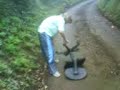 dobby going down an very steep hill an office chair