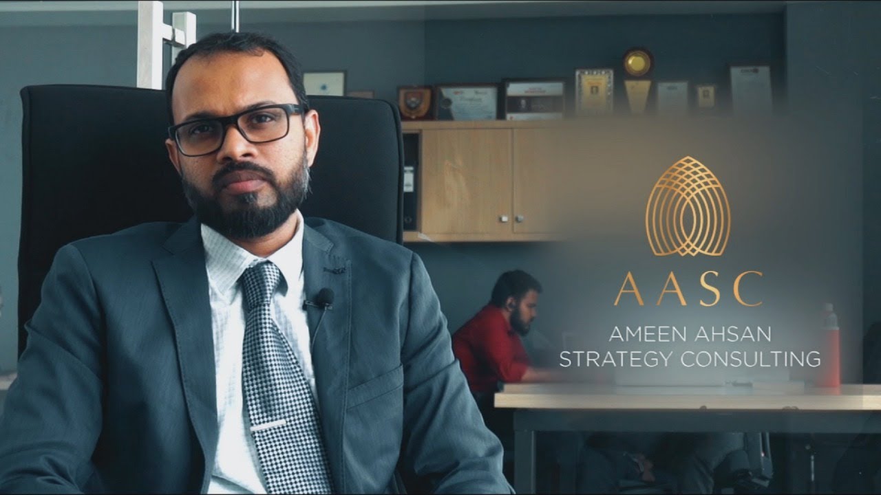 Ameen Ahsan, explaining about the services at AASC (Ameen Ahsan Strategy Consulting)