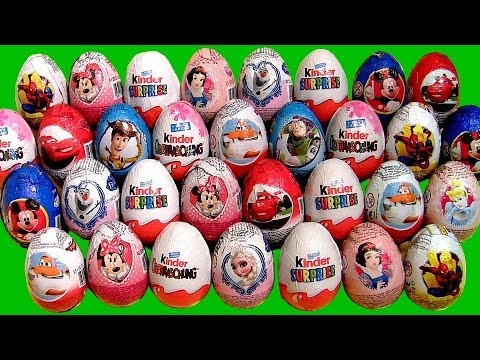 36 Kinder Surprise Eggs!!! Minecraft Barbie Frozen Smurfs Cars2 Disney Princess Minnie Mickey Huevos