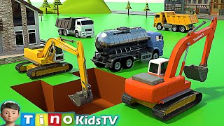 Excavator and Water Tank Truck for Kids  Swimming 
