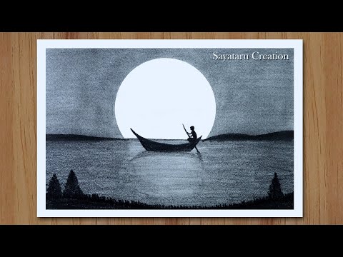 video-linktoworks-How to Draw Moonlight Night with pencil step by step,...