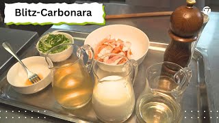 Fisch Carabonara aus geräucherter Forelle und Lachs Fisch Carabonara aus geräucherter Forelle und Lachs
