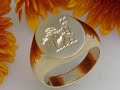 Hand Engraved Gold Signet Ring with Family Crest