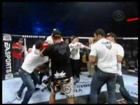 Jake Shields Nate and Nick Diaz fight Mayhem Miller Post Fight after Mayhem Rushes Ring Live Clip