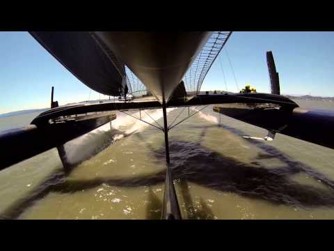 artemis - Day one of sailing our new AC72 and she flies beautifully. Nathan's first day sailing a yacht with a wheel and the boys are happy and confident in the boat. ...