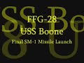 this is the last sm-1 missile launch, of uss boone ffg-28, before they removed the mk-13 missile launcher from the ffg platform.  second missile looses a guidance fin and crashes into the ocean.