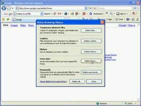 Delete browsing history in Internet Explorer