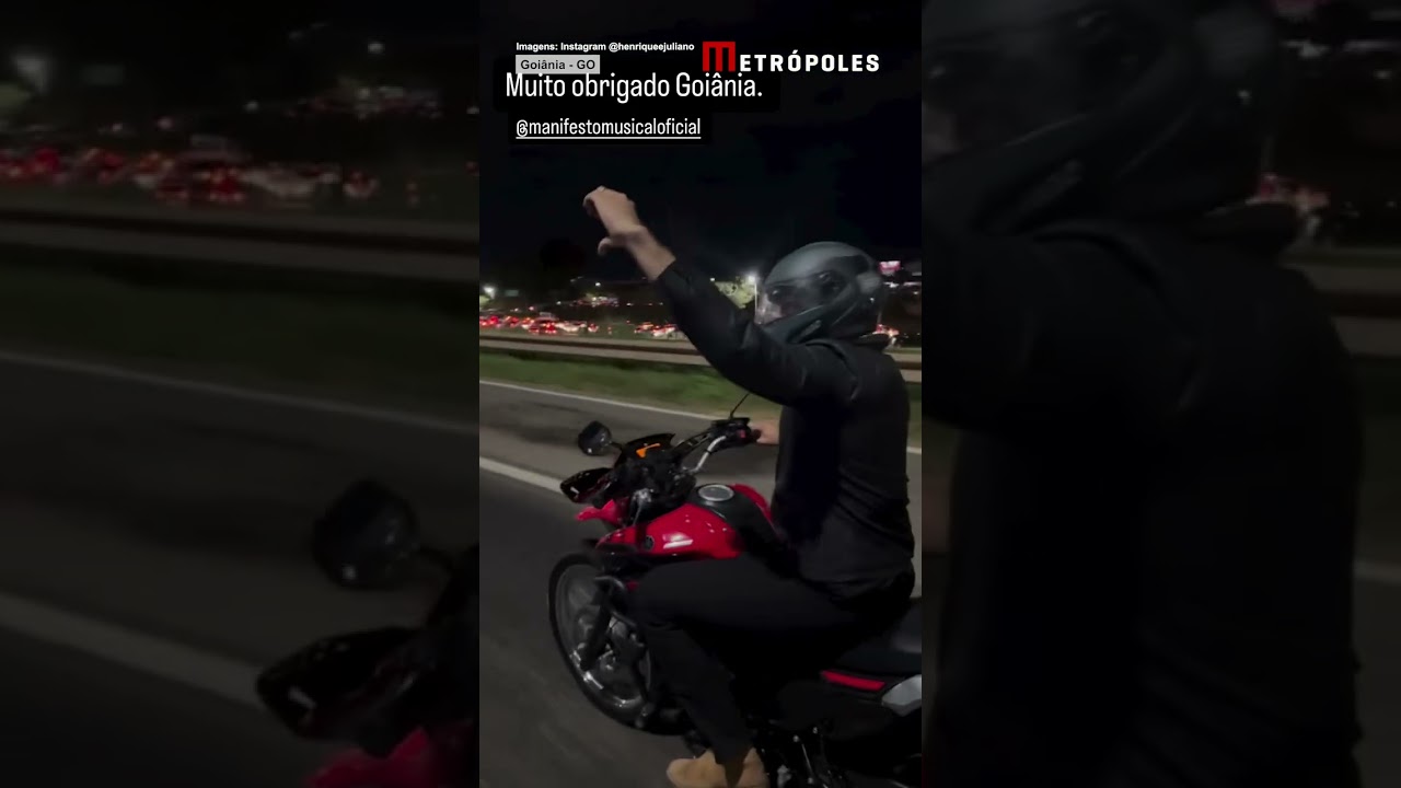 Henrique e Juliano vão embora de moto por causa de engarrafamento após show em Goiânia
