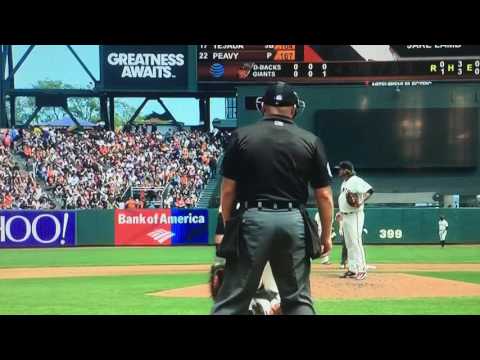 Catcher Buster Posey Throws Ball Into Jake Peavy’s Glove Without Him Looking