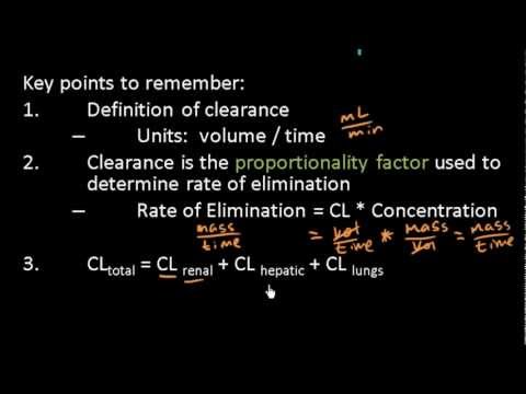 clearance - This lecture covers drug clearance. View the other videos on pharmacology below. (1) Pharmacokinetics & ADME: http://youtu.be/CMRZqdrkCZw DRUG ABSORPTION Vid...