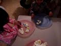 Cutting eggs.