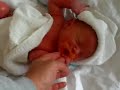 Luke had his first bath at the hospital. Not when he was born, but when Mom was rehospitalized with an infection. Still, Daddy brought him over and Mom gave him the bath and he ended up clean, if cranky